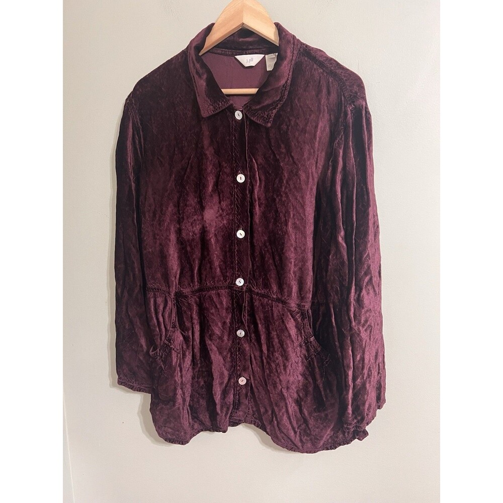 J.JILL Goth WhimsicalCrushed Velvet Long Sleeve Button Front Blouse Dress Size L